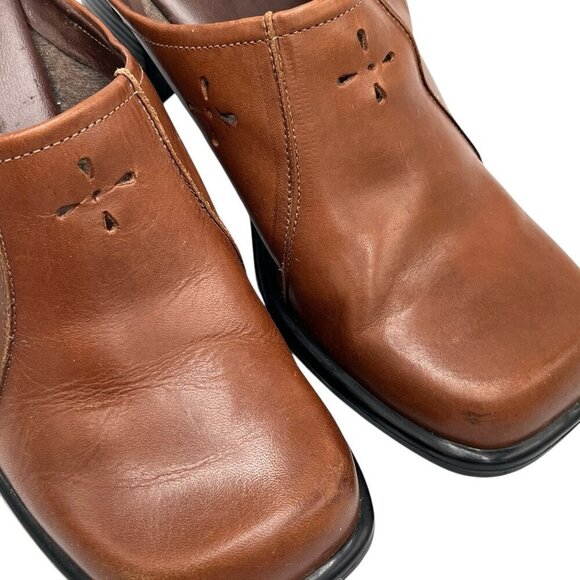 Vintage 90s Y2K Predictions Sz 6 Square Toe Laser Cut Leather Chunky Heel Mules - Picture 4 of 16